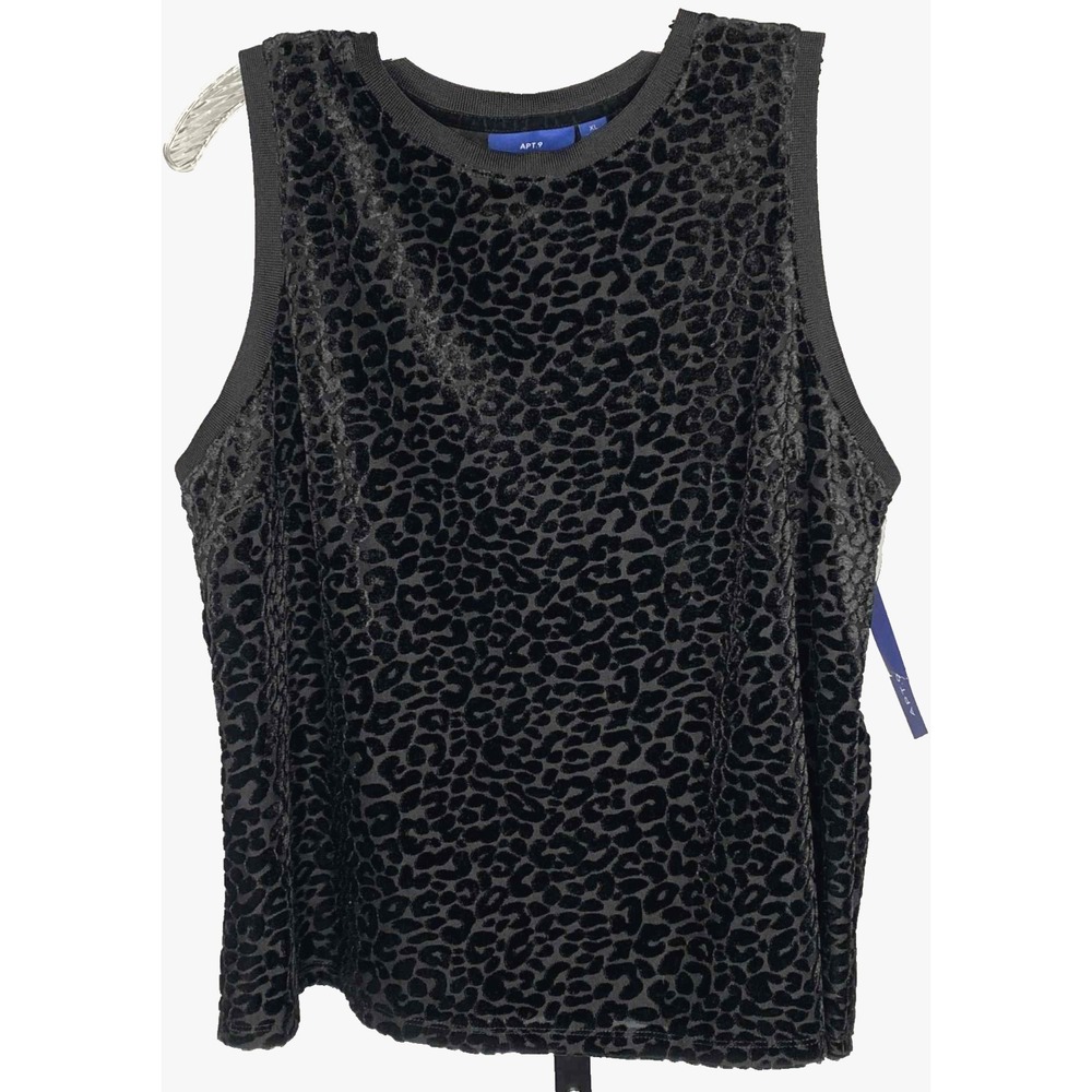 NEW Women's Apt 9 Sleeveless Blouse Size XL Black Velvet Burnout leopard spots
